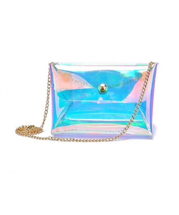 Remeehi Womens Rainbow Holographic Pu Leather Envelope Clutch Handbag Purse Chain Shoulder Bag Silver