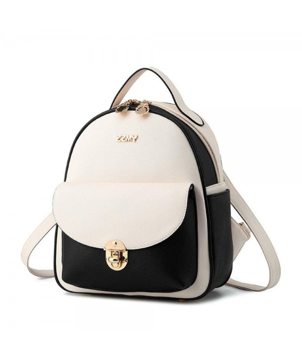 Women Teens Girls Womens Backpack Purse Leather Mini Casual Daypack Laptop Bag - Black & White ...