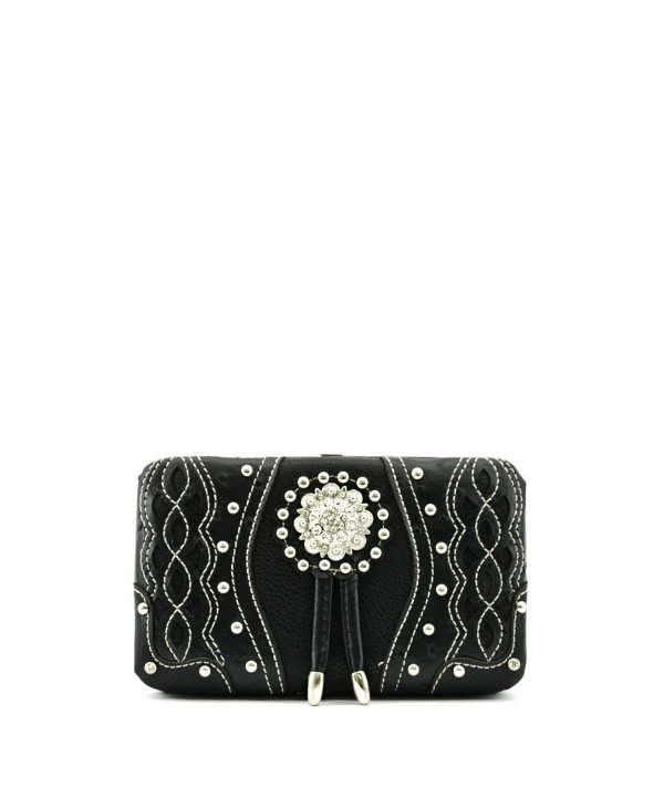 RHINESTONE OSTRICH CONCHO WALLET BLACK