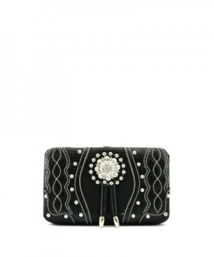 RHINESTONE OSTRICH CONCHO WALLET BLACK