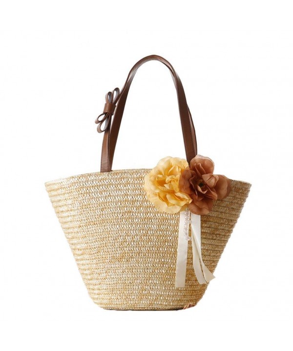 Donalworld Women Straw Shoulder Flower