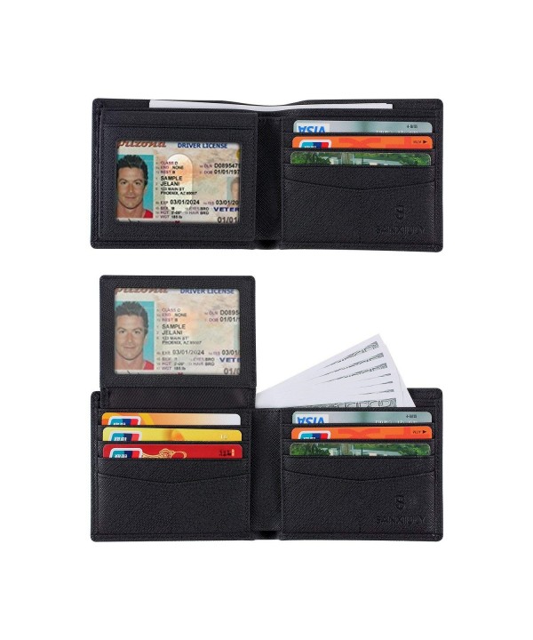 SANXIULY Mens Genuine Leather Bifold Wallet Extra Capacity ID Window RFID Blocking Crossgrain