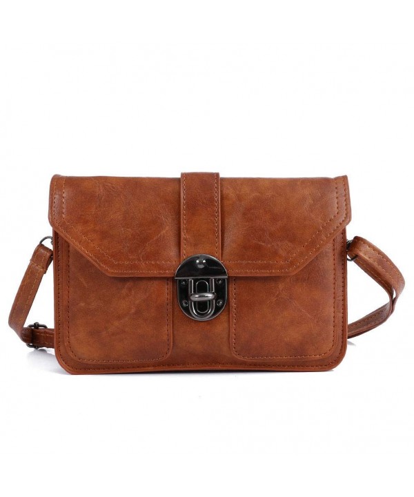 Womens Leather Small Crossbody Bags Cell Phone Wallet Purse Bag for Women - Brown - C218HC32RHN