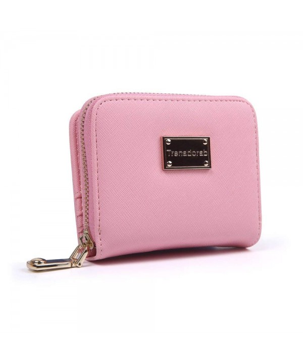 Womens zipper purse Clutch Short Wallet - Pink - C412F7KUFNV