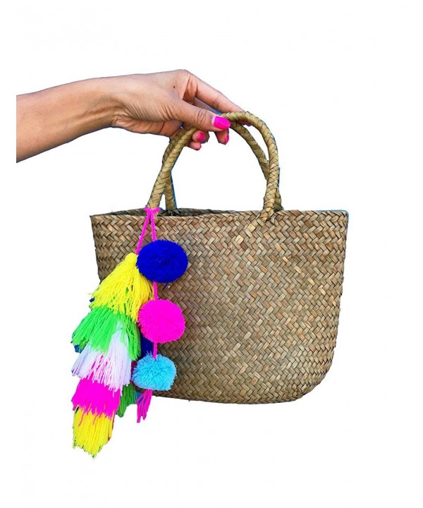 Straw Pom Tassel Small Tote