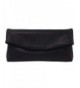 Leather Oversize Foldover Clutch Black