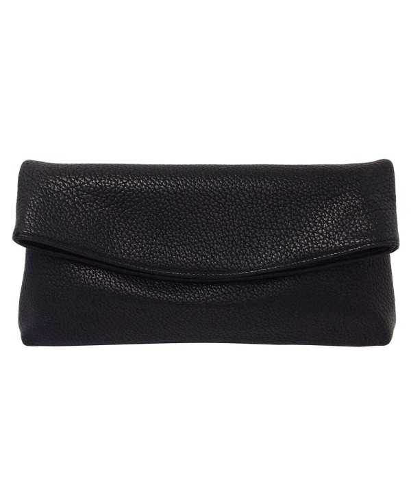 Leather Oversize Foldover Clutch Black