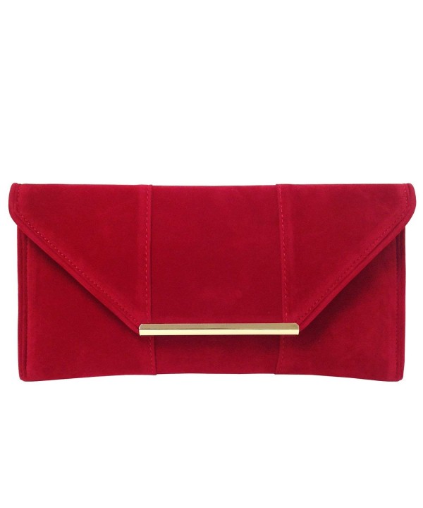 Faux Microsuede Envelope Clutch Red