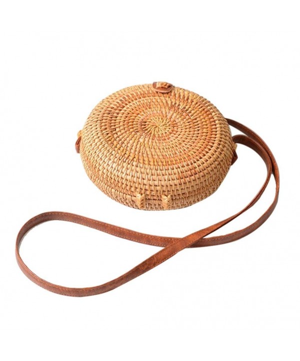 Leiyini Handmade Rattan Straw Woven Shoulder Round Cross body Bag Retro Vintage Fashionable Beach Bag Home Storage Bag