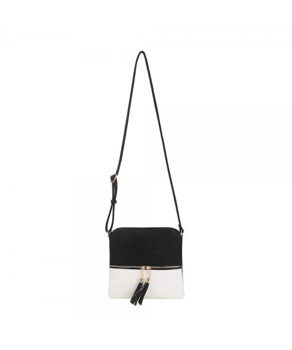 Lightweight Medium Crossbody Bag with Tassel and Zipper Pocket - Black ...