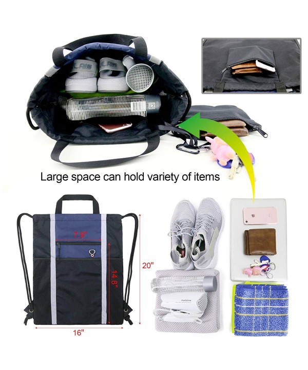 Drawstring Backpack Bag Sport String Bag Pockets Large Sackpack - Black ...