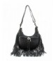 Fringe Messenger Hobo Bag Black