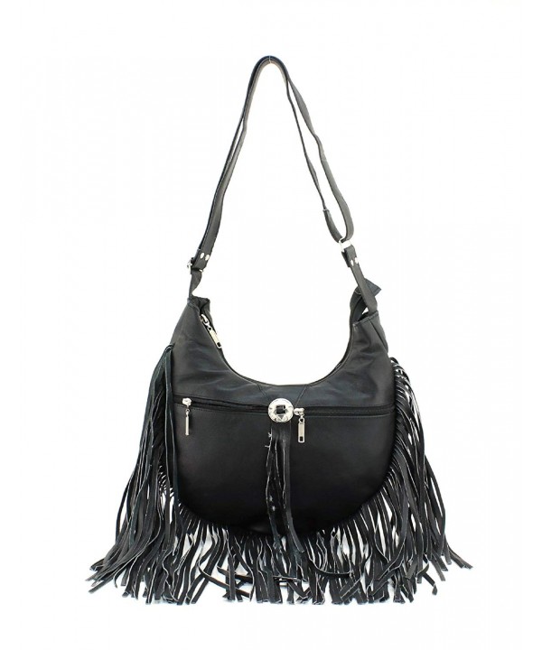 Fringe Messenger Hobo Bag Black