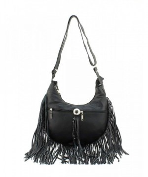 Fringe Messenger Hobo Bag Black