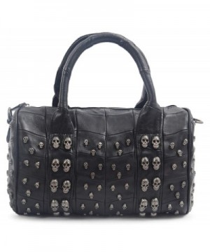 Studded Leather Shoulder Bowling Handbag