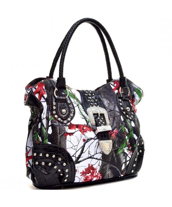 Western Print Rhinestone Buckle Handbag