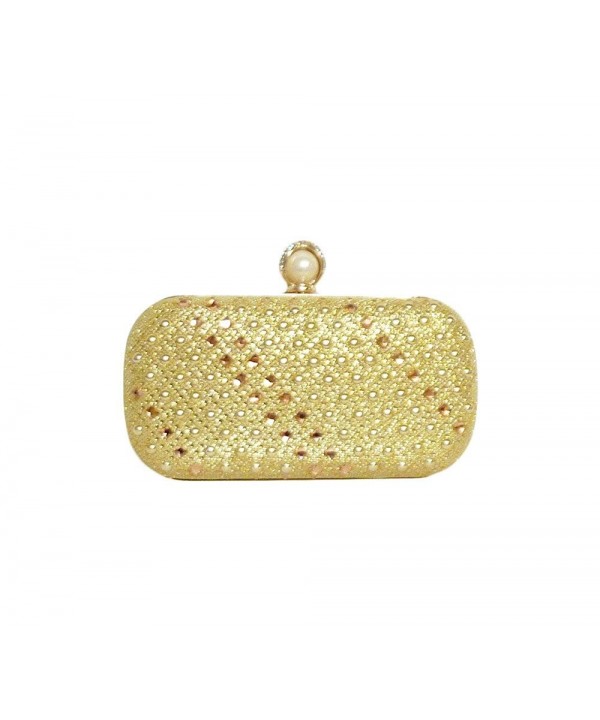 Rhinestone Metallic Clutch 7 inch Golden