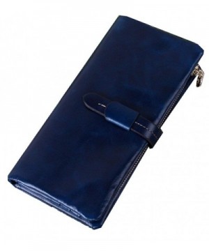 Leather Wallets Zippered Closure Sapphire