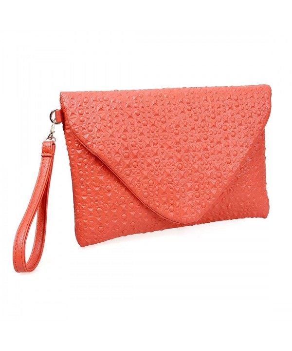 Tangerine Leather Envelope Studded Pattern