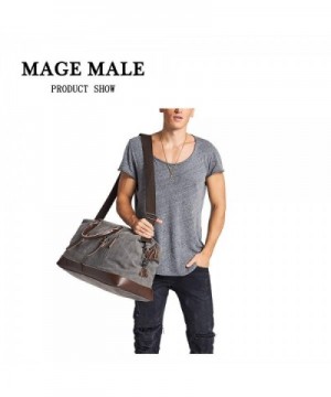 MAGE MALE Canvas Travel Duffel Bag PU Leather Weekend Bag Overnight Carry on Gym Tote Handbag Luggage