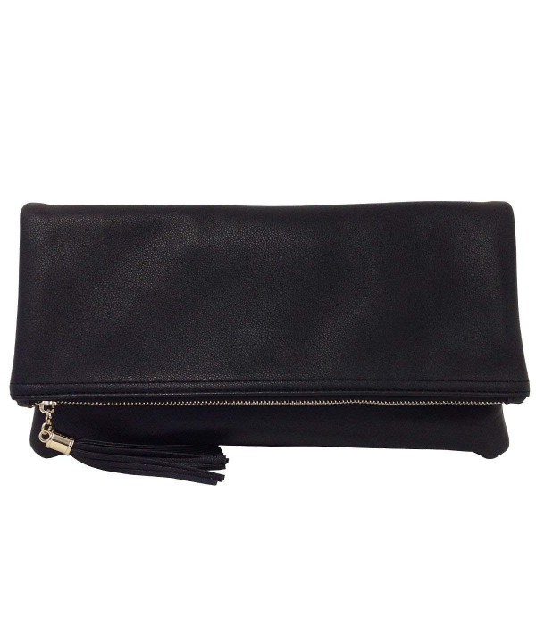 Leather Oversize Foldover Clutch Tassel