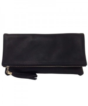 Leather Oversize Foldover Clutch Tassel