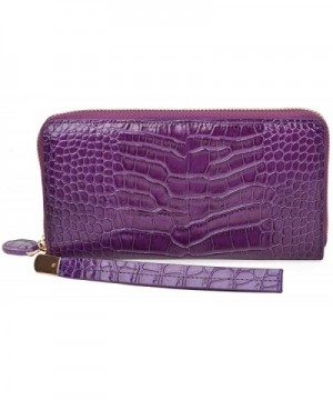 PIJUSHI Leather Crocodile Wristlet Purple