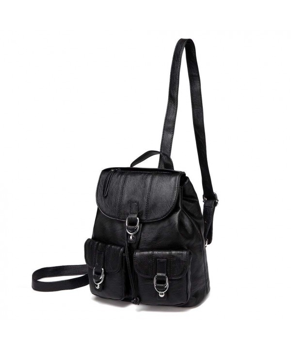 VASCHY Backpack Fashion Leather Flap Drawstring