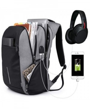 KAKA Backpack Waterproof Headphones Hole Gray