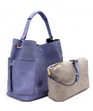 Perforated Side Pocket Tote w/Inner Bag Crossbody- Blue - CM180K7WIYU