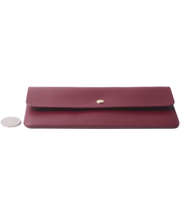Womens Envelope Leather Wallet Card Holder Thin Long Purse - Red ...