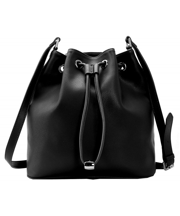 Buckets Handbags Drawstring Shoulder Designer - Black - C012N5KKXX4